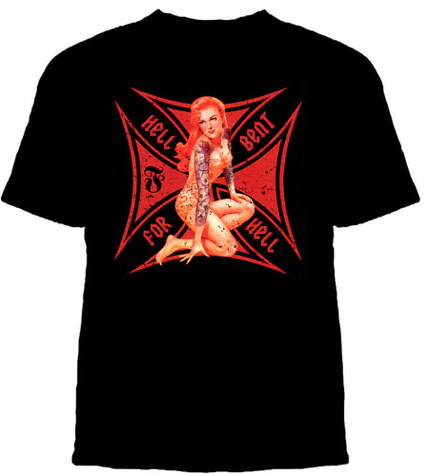 Show product details for Hell Bent For Hell on a black shirt by Felon Clothing