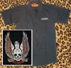 Show product details for DFF Skull on a black short sleeve work shirt by Felon Clothing (Sale price!)