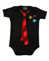 Show product details for Casual Friday (Tie & Pins) on a black onesie by Steady Clothing (S=6m, M=12m, L=18m, XL=24m)