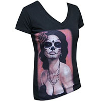 Isabella Muerta girls black V Neck shirt by Black Market Art Company