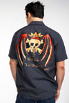 I Shall Triumph (Skull & Wings) on a Charcoal Guys Short Sleeve Work Shirt by Sailor Jerry - SALE sz Sm only