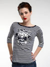 Show product details for Last Port on a navy/white striped boatneck girls shirt by Sailor Jerry - SALE
