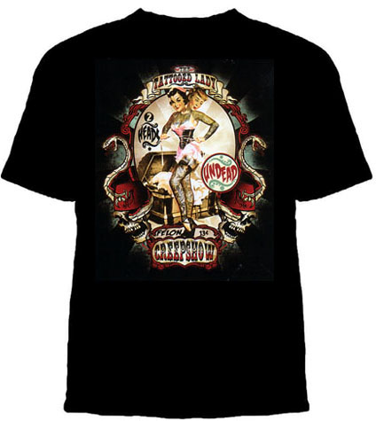 Tattooed Lady on a black shirt by Felon Clothing - SALE