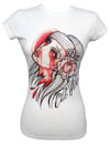 Show product details for Cut Throat on a white girls fitted shirt by Low Brow Art Company