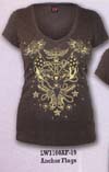 Show product details for Anchor Flags on a black Deep V Neck girls shirt by Lucky 13