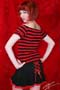 Show product details for Off The Shoulder Striped Short Sleeve Shirt With Embroidered Skull & Bones by Paper Doll (Sale price!)
