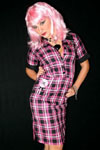 Show product details for Pink Plaid Collar Dress With Treat Embroidery by Paper Doll