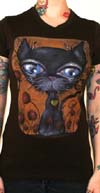Poker -girls fitted brown shirt by Low Brow Art Company - artwork by Abril Andrade