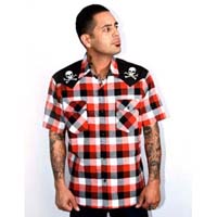Chaos Skull & Bones Red Plaid Button Up Western Shirt by Steady  