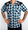 Sparrow & Bones Button Up Western Teal Plaid Shirt by Steady  