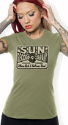 Sun Records- Bowtie Logo on a Olive Girls Fitted Shirt by Steady Clothing - SALE L & 2X only