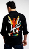 Show product details for Angel From Hell on a Guys Long Sleeve Work Shirt by Sailor Jerry