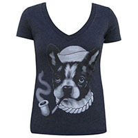 Smokey - Boston Terrier Womens Gray V Neck shirt by Black Market Art Company