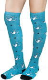 Over The Knee Girls Socks by Sourpuss- Teal Sparrow & Heart - SALE