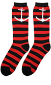 Show product details for Anchor on Black/Red Striped Guys Socks by Sourpuss