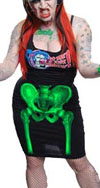 Green Skeleton Bones on a Black Pencil Skirt by Kreepsville 666