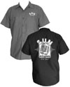 Sun Records- Logo on front, Microphone on back on a short sleeve work shirt by Steady Clothing - SALE sz sm only