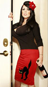Show product details for Spooky Black Cat Pencil Skirt on Red by Zombie Kitten - SALE