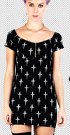 Dagger Classic Print Black Mini Dress w garter clips by Lip Service