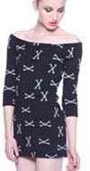 Crossbone Print Off Shoulder Black Mini Dress by Lip Service