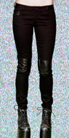 Girls Skinny Stretch Black Denim Jeans With Vegi Leather Knees by Lip Service