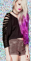 Black French Terry Top with Slashed 3/4 length Sleeves by Lip Service