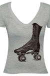 Victorian Roller Skate on a Heather Grey girls fitted V neck shirt by Annex Clothing