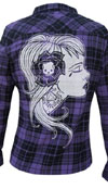 Diamond Girl on a Purple Flannel Girls Fitted Shirt by Black Market Art Company - artwork by Whitney Lenox