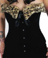 Black Velvet Corset Top with Leopard Fur Contrast Trim by Living Dead Souls - SALE sz sm only