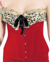 Red Velvet Corset Top  with Leopard Fur Contrast Trim by Living Dead Souls - SALE