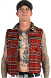 Punx Vest by Dogpile- RED PLAID/LEOPARD