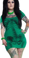 Black Skeleton Print on a Green Tunic/ Shirt Dress by Kreepsville 666
