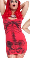 Black Skeleton Print on a Red Tunic/Shirt Dress by Kreepsville 666