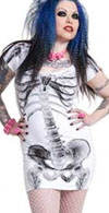 Black Skeleton Print on a White Tunic Shirt Dress by Kreepsville 666