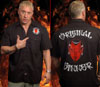 Evil Brand- Logo Patch on front, Original Sinner on back on a black Dickies workshirt - SALE