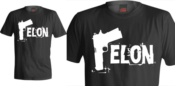 .45 Gun Image on a black shirt by Felon Clothing