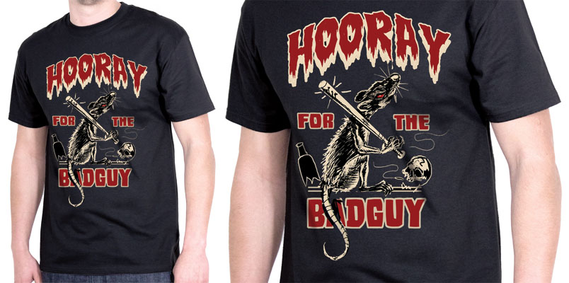 Hooray for the Bad Guy Rat Image on a black shirt by Felon Clothing