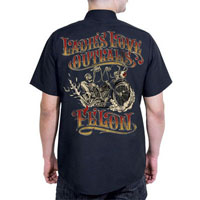 Ladies Love Outlaws on a black short sleeve work shirt by Felon Clothing 