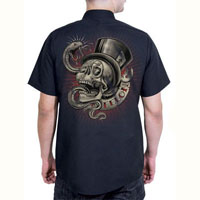Snake Eye on a black short sleeve work shirt by Felon Clothing 