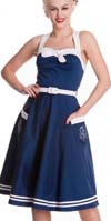 Siren 50's Nautical  Dress by Hell Bunny - in NAVY