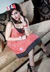 Killer Dress in RED FLOWERS  w/ embroidered cupcake by Paper Doll - SALE sz S only