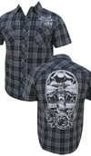 Lighthouse guys button up Grey Plaid shirt by Black Market Art Company - artwork by Adi