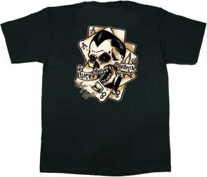 Lucky 13- Logo on front, Aces & Eights on back on a black shirt by Lucky 13 Clothing - SALE sz 3 X only