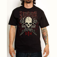 Custom Life skull & dagger design on a black shirt by Lucky 13 Clothing