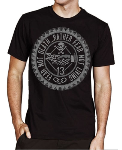 Fear Not Artist Series design on a black shirt by Lucky 13 Clothing - SALE