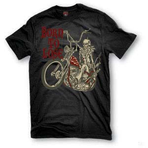 Lucky 13- Logo on front, Dreg Zyklus (Born To Lose) on back on a black shirt by Lucky 13 Clothing  - SALE