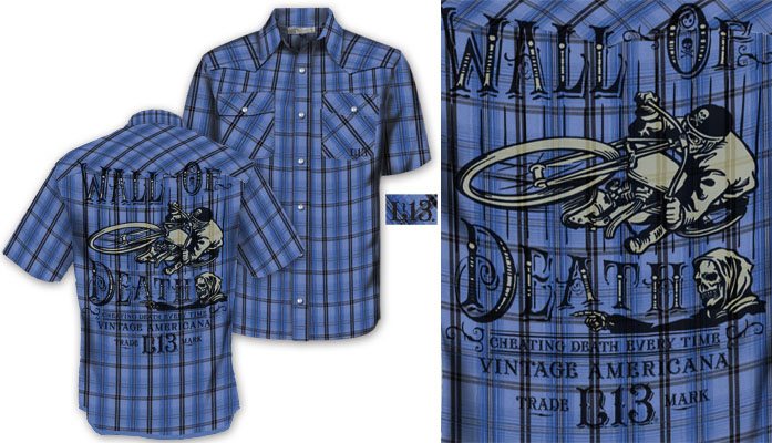 Imperial Blue Plaid short sleeve button up shirt by Lucky 13 - SALE sz XL only