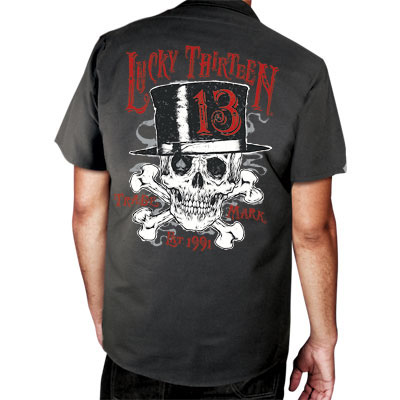 Herr Schadel (skull & tophat) Short Sleeve Workshirt by Lucky 13 - SALE