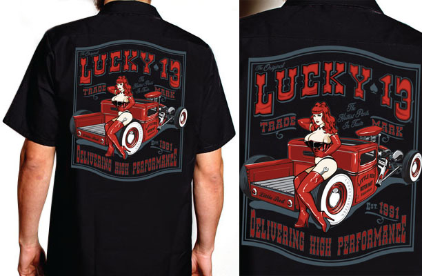 Little Red (Red Headed Vixen on back of truck) Short Sleeve Workshirt by Lucky 13