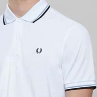 Fred Perry Classic Fit Twin Tipped Polo Shirt- WHITE/ICE/NAVY